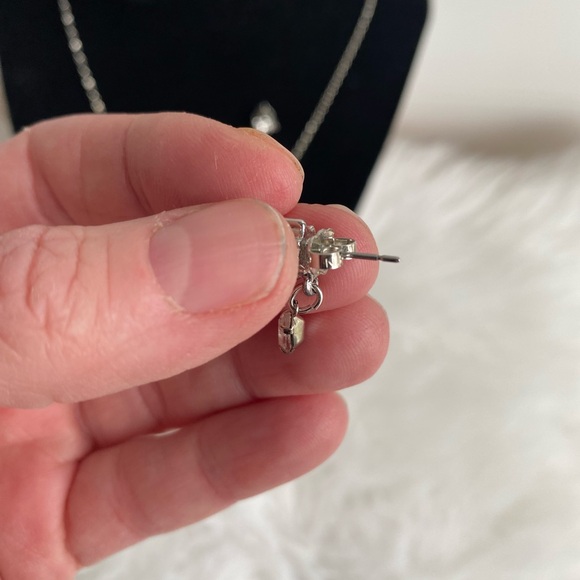 Vintage Art Deco Jewellery Set Silver And Rhinestones Drop Necklace And Earrings - Picture 5 of 8